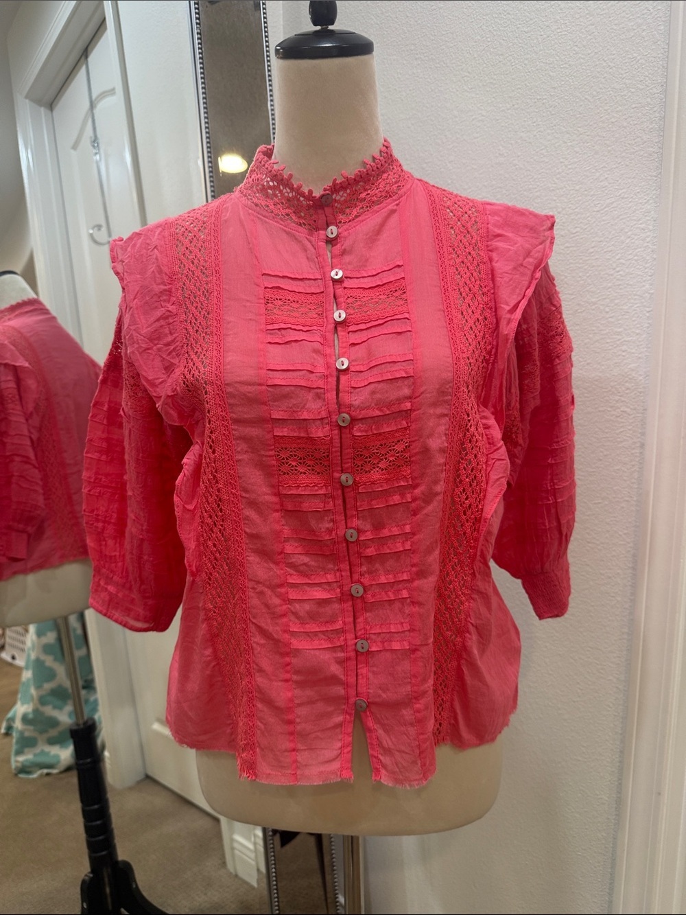 FP One Button Front Blouse — Pink